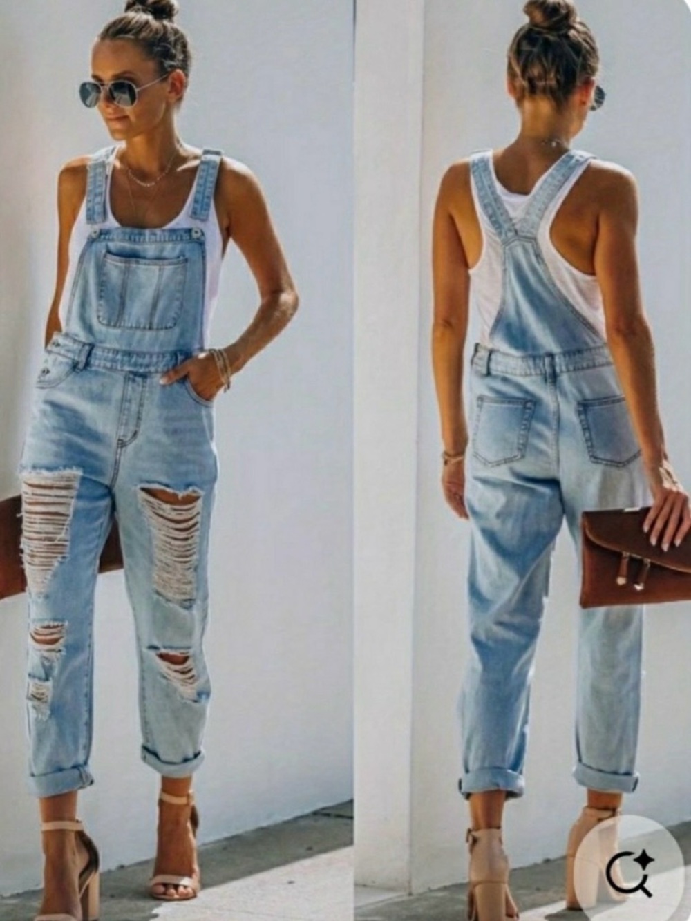 VICI COLLECTION SASSY SWEETHEART DISTRESSED DENIM OVERALLS